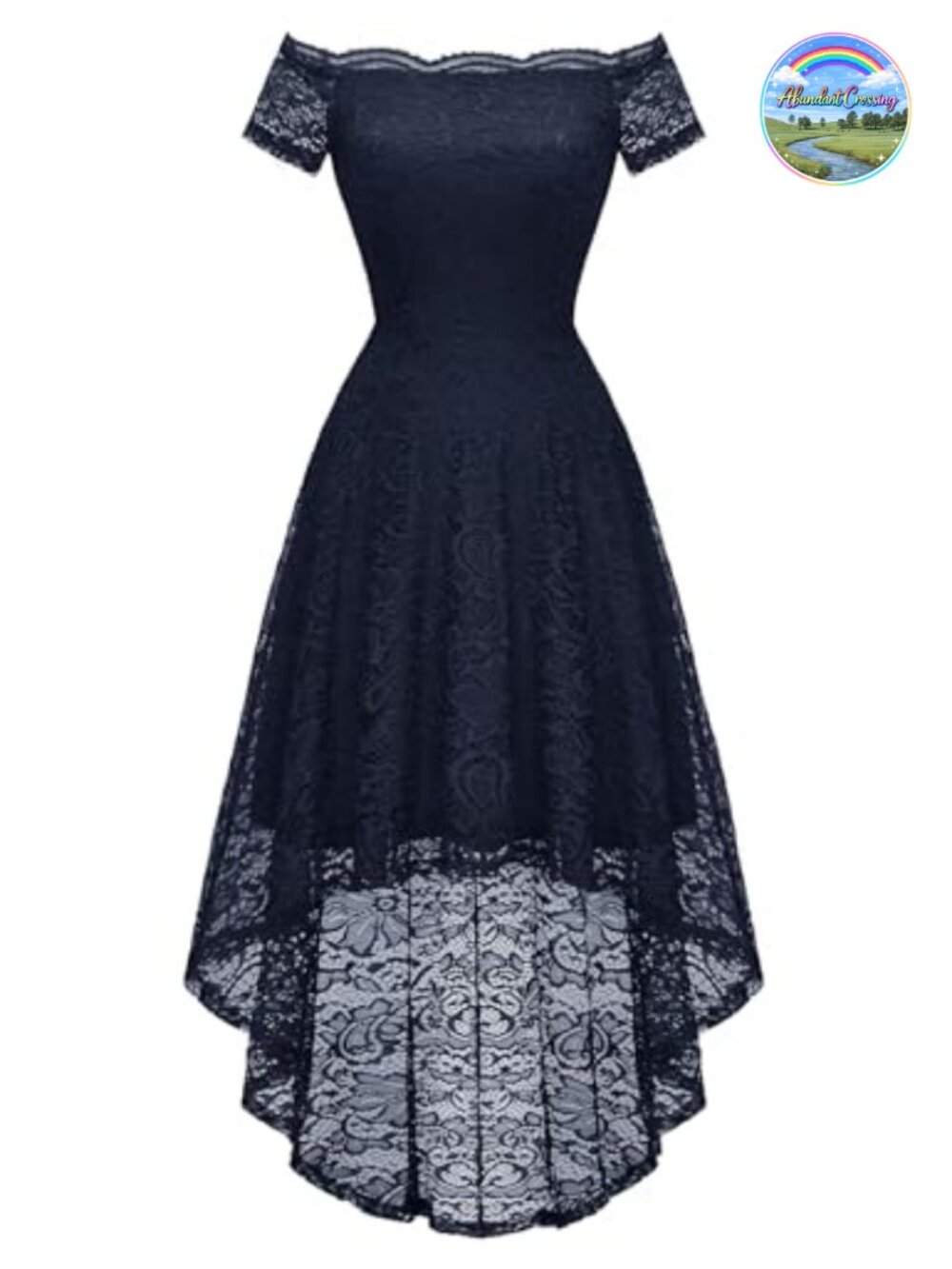 Lace Off Shoulder High Low Cocktail Formal Wedding Guest Dress